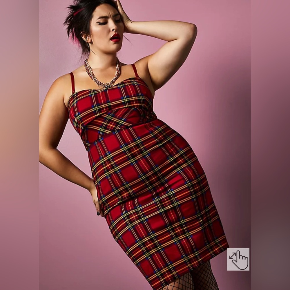 TORRID BETSEY JOHNSON RED TARTAN PONTE STRAPLESS BODYCON DRESS PLAID RED PLUS 16